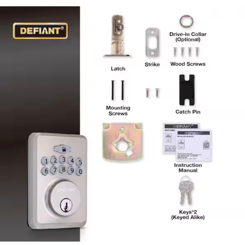 Defiant Radius Satin Nickel Keypad Deadbolt Open Box New