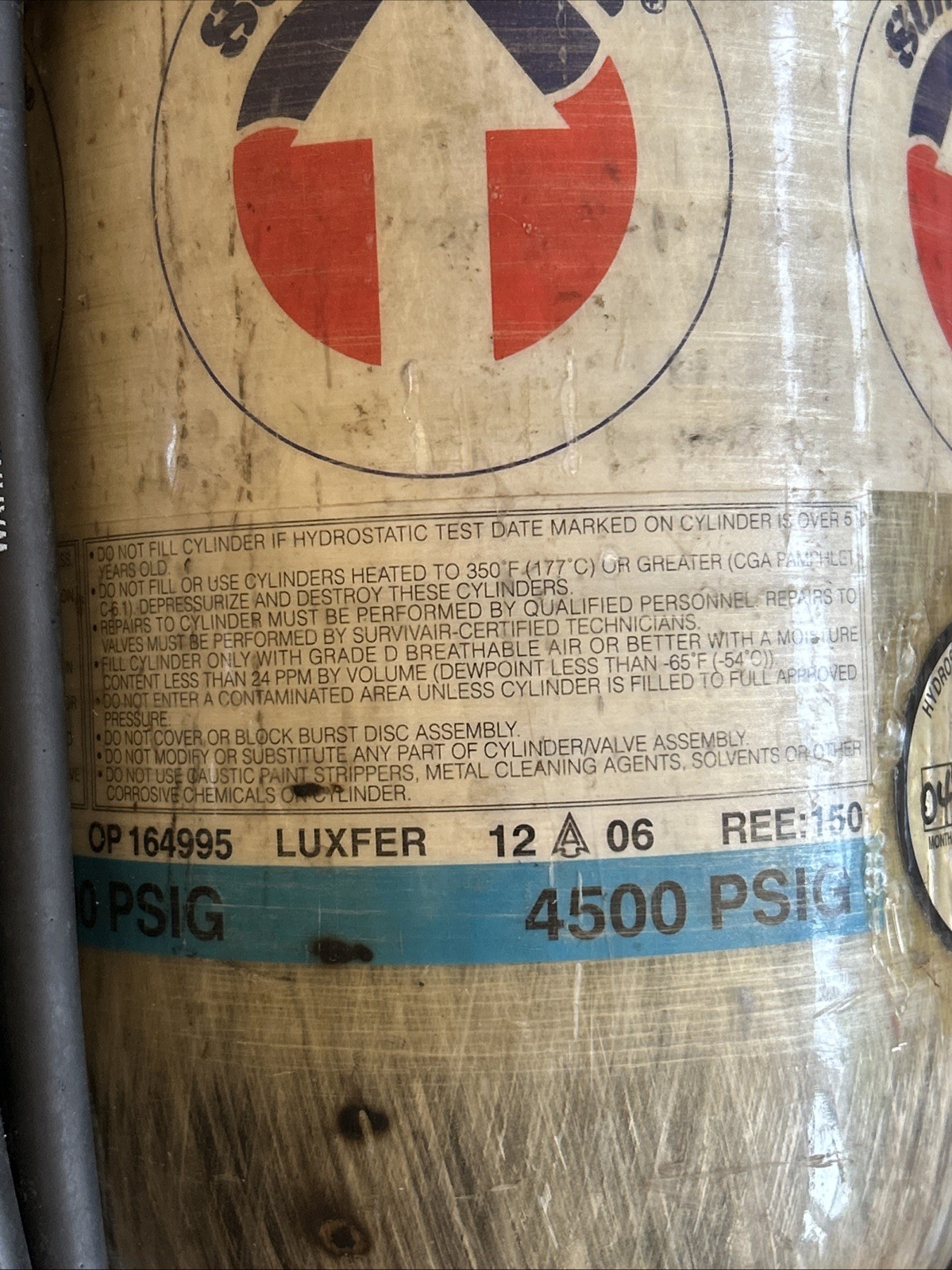 Survivair compressed air tank (EMPTY) 4500PSIG 60Min 917162 L87G-1 USED