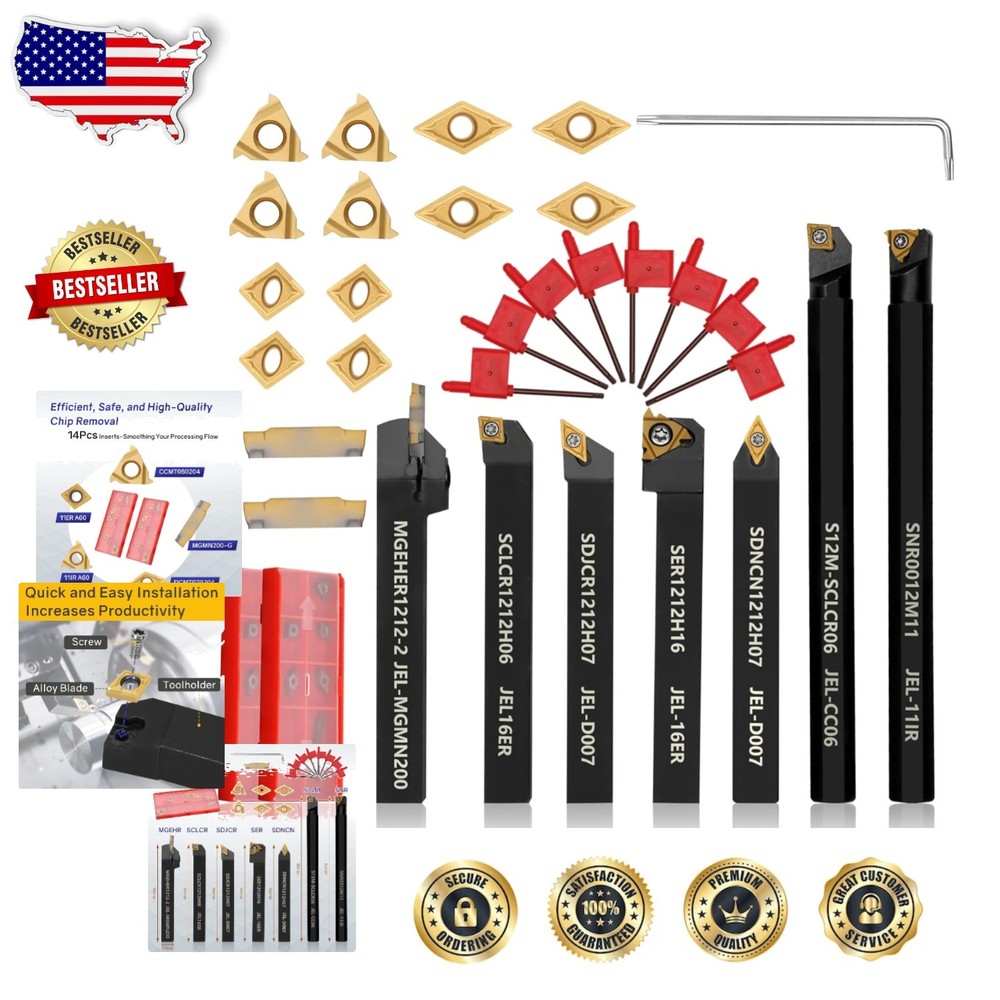 21Pcs Lathe Turning Tool Set 1/2" 12mm Shank Carbide Inserts