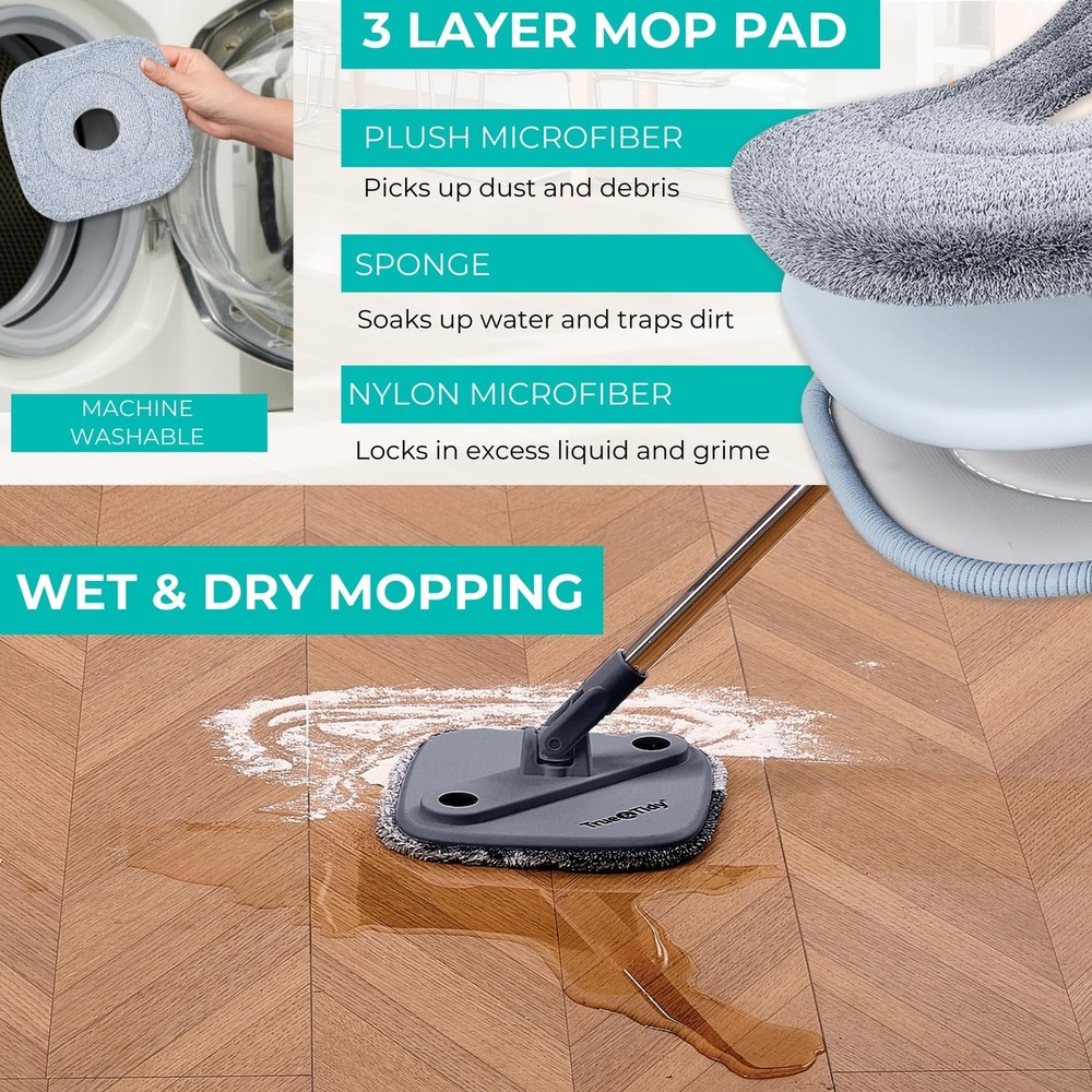 True Clean Spin Mop & Bucket System – Dual Compartment Design for Clean & Dir...