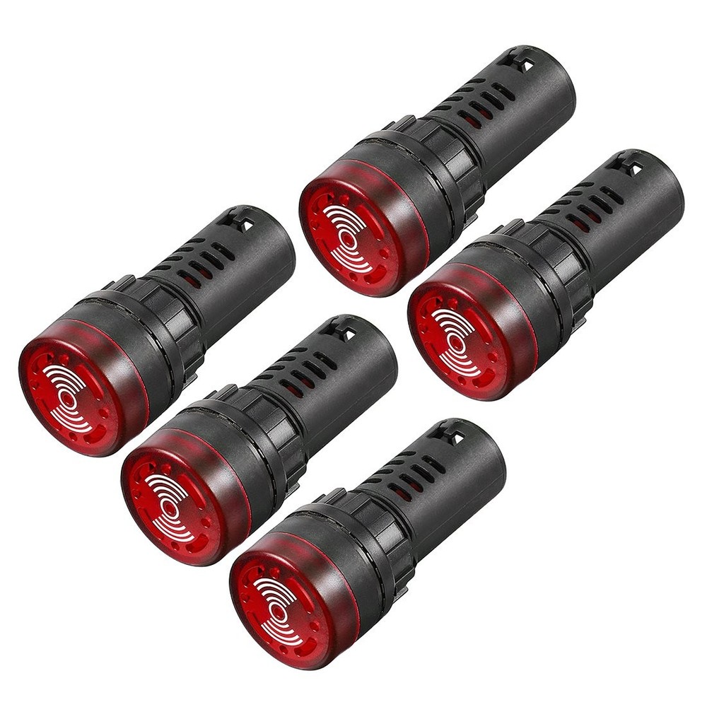 uxcell 5Pcs Red Indicator Light with Buzzer AC/DC 110V 22mm Panel Mount Flash...