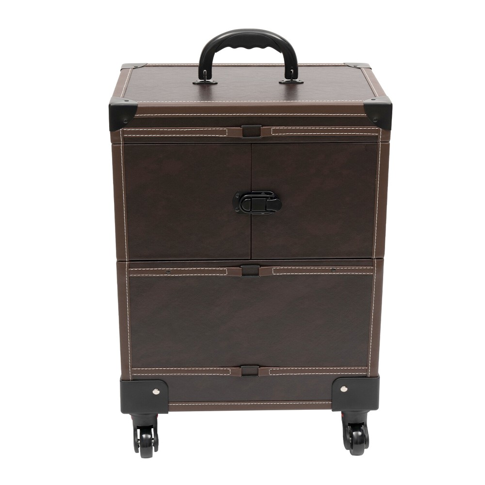 Rectangular Rolling Makeup Train Case Trolley Cosmetic Organizer Box with Mirror