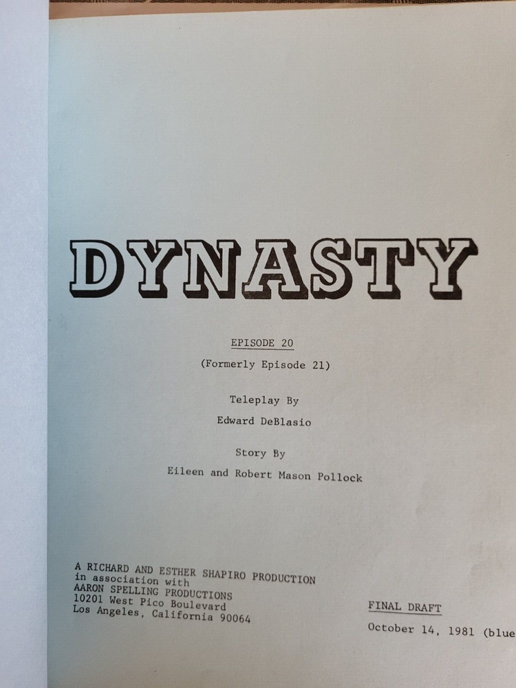 Dynasty Episode 20 Script 1981 Joan Collins Heather Locklear Linda Evans Final