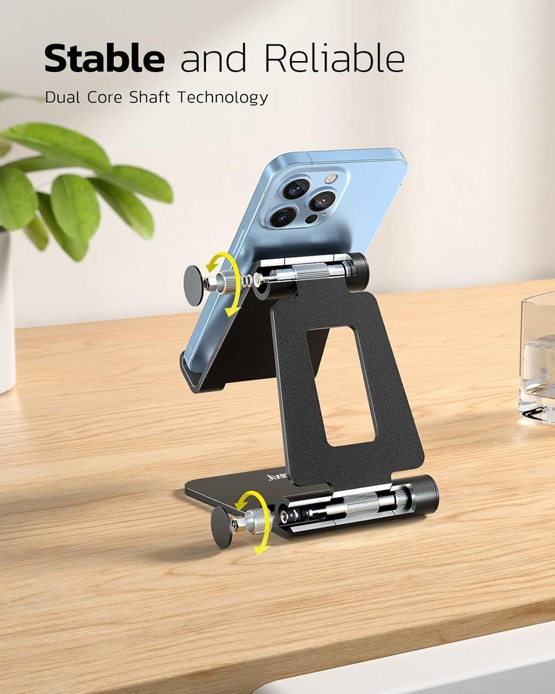 Dual Folding Cell Phone Stand, Fully Adjustable Foldable Desktop Phone Holder