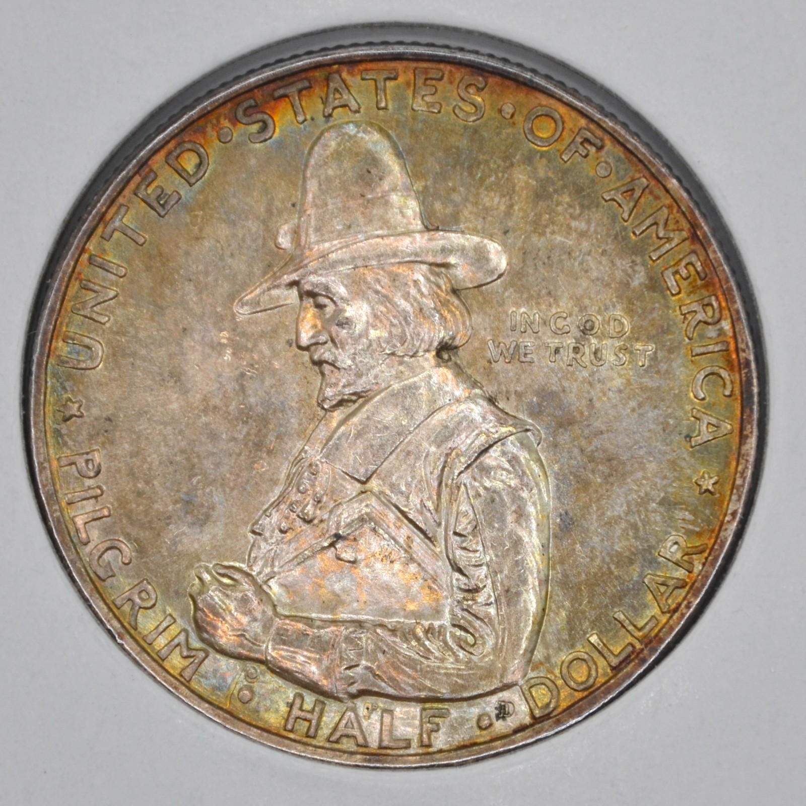 1920 50C Pilgrim Commemorative Half Dollar Uncirculated - Lovely Toning F7