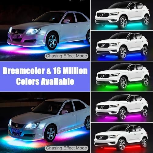 Car Underglow LED Lights,4 Pcs Dream Color Chasing Strip 4 Pcs Dream color