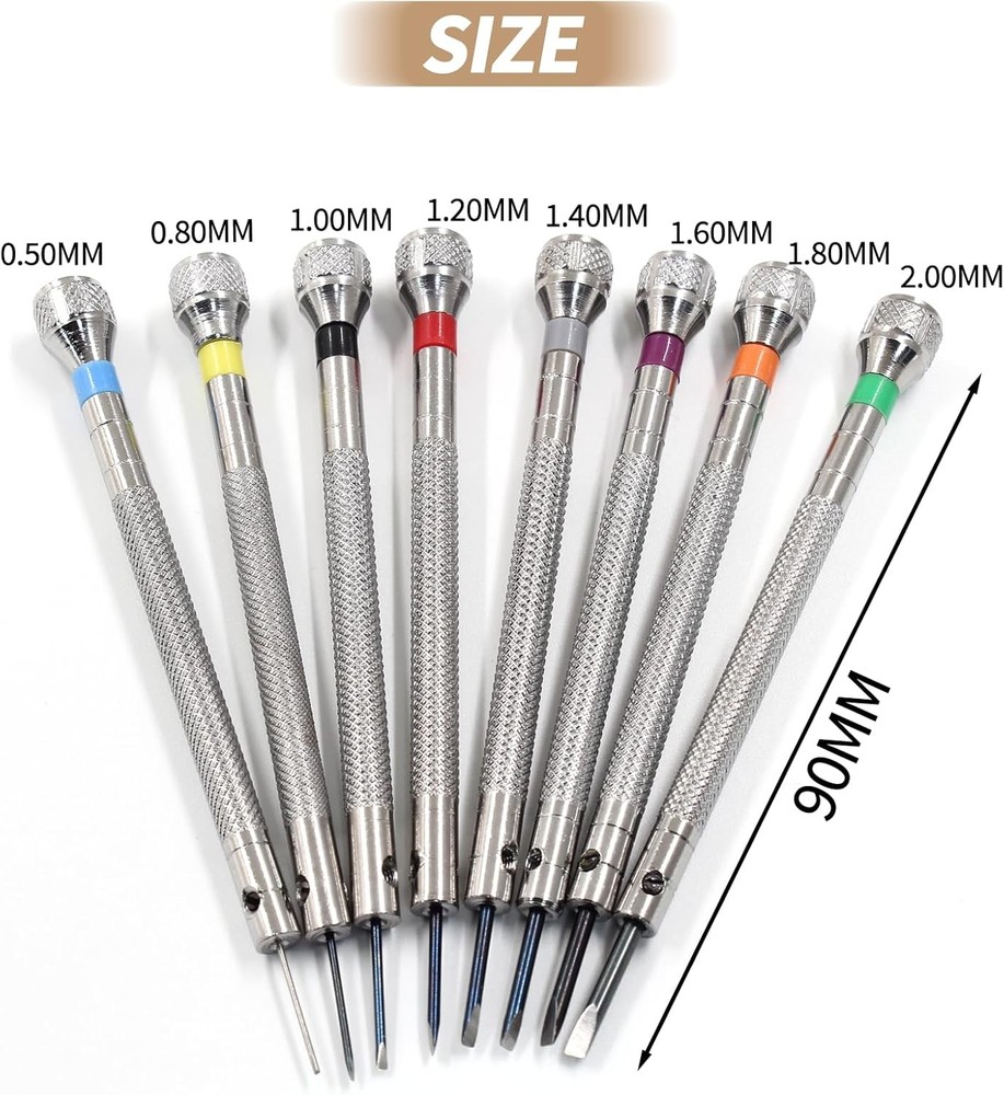 8 pieces 0.6-2.0mm Professional Precision Micro Flat Head Screwdriver Set for Gl