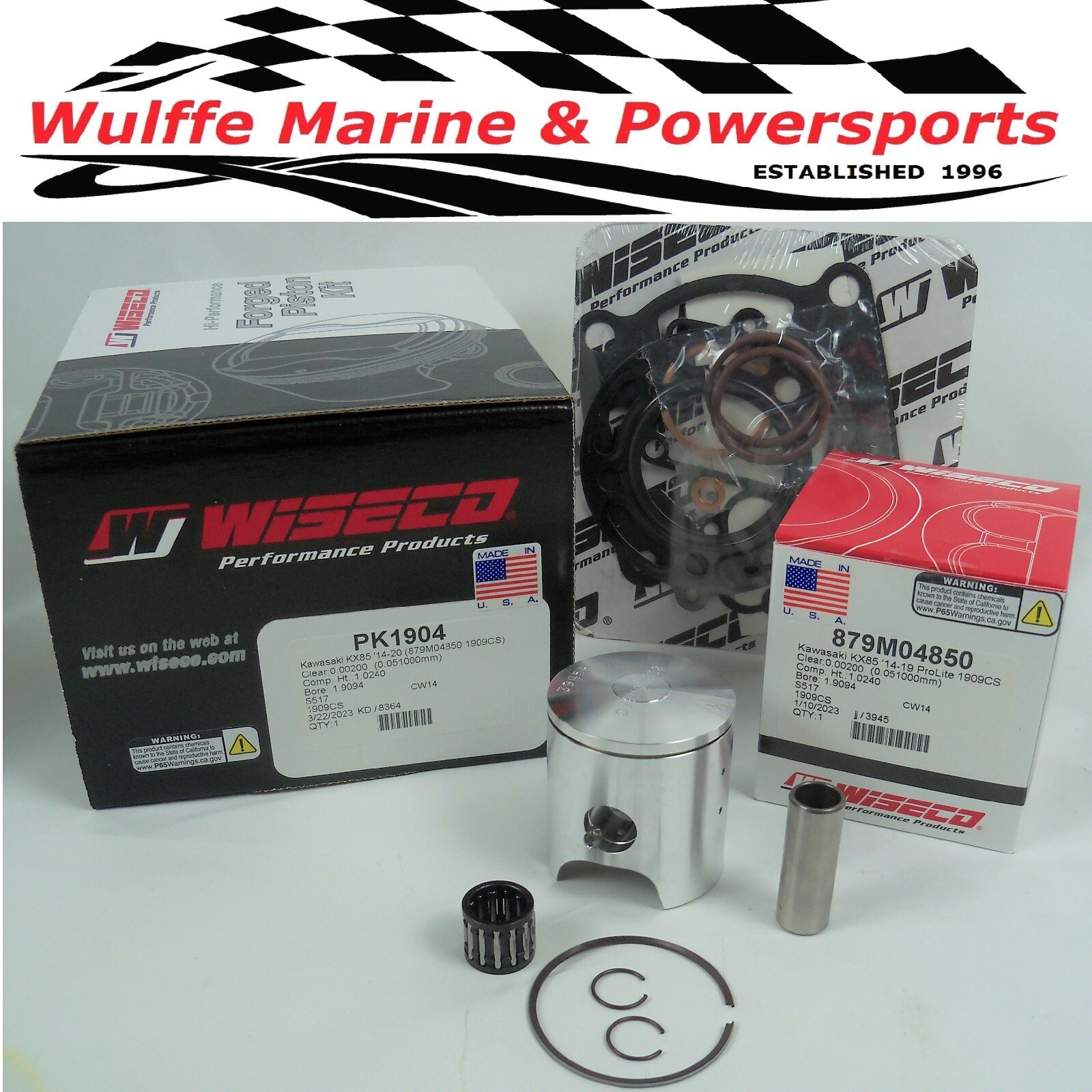 Wiseco Top End Rebuild Piston Kit Kawasaki KX85 2014-23 Std 48.50mm Gaskets Brg