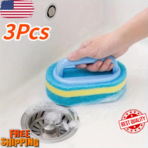 Sponge Cleaning Brush Handle Kitchen Bathroom Tile Scrub Brush