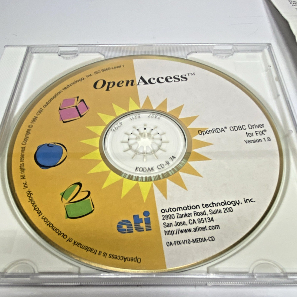 ATI OpenAccess OpenRDA ODBC Driver for FIX V1.0 Database Management CD & Manual