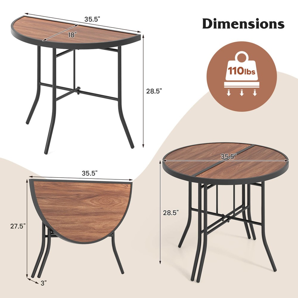 2PCS Half-Round Folding Event Table Foldable Banquet Table w/ Metal Frame Brown