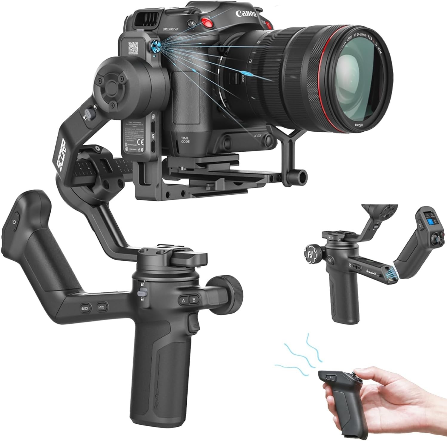 Feiyu SCORP-3 Camera Gimbal Stabilizer w/ Detachable Remote Handle & AI Tracking