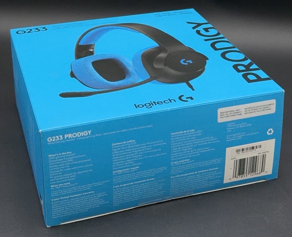 Logitech G233 Prodigy Blue/Black Wired PC PS4 Switch Xbox One Headset NEW SEALED