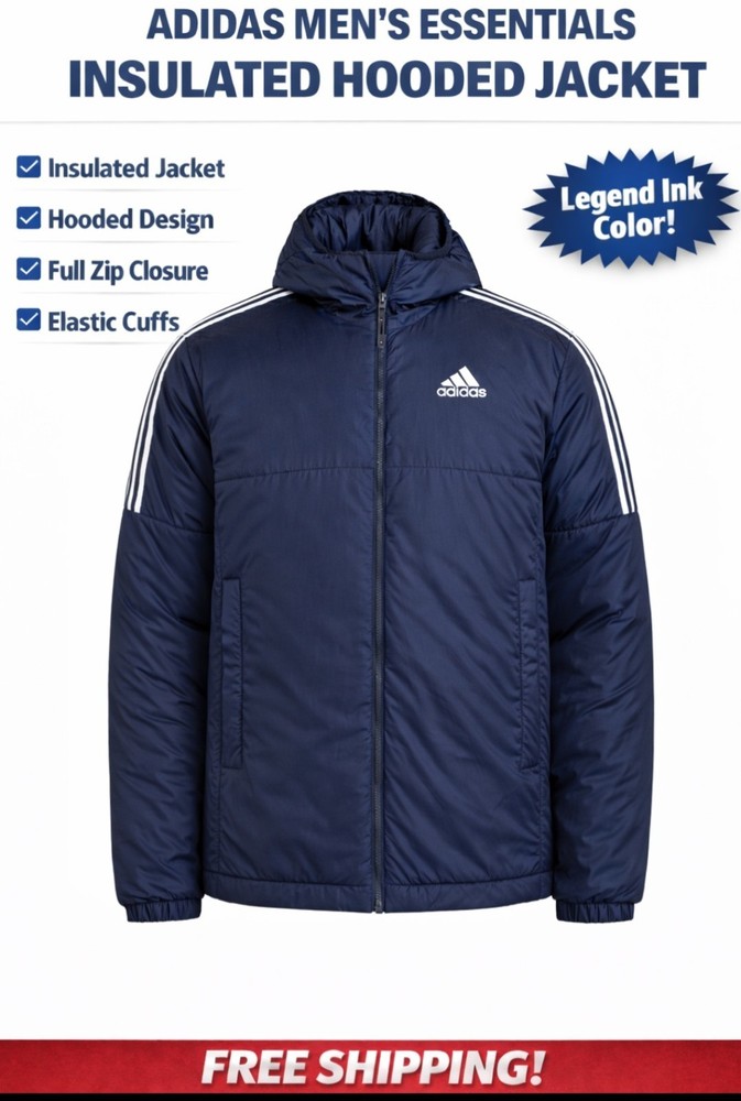 Adidas Men's Essentials Insulated Hooded Jacket - NWT $90 (Large)