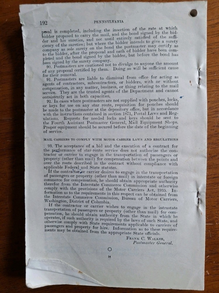 Carrying the Mails of the United States on Star Routes State of Pennsylvania