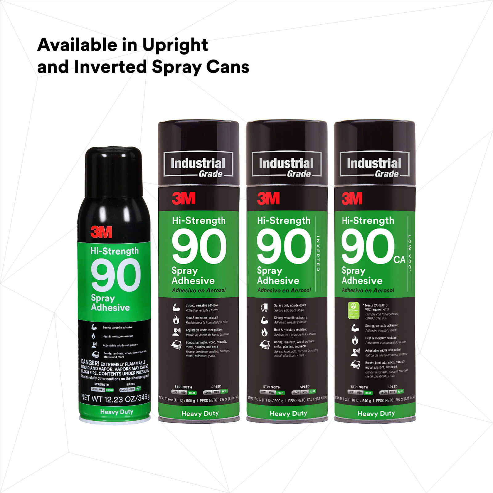 3M Hi-Strength Spray Adhesive 90 CA, Low VOC 25%, Clear, 24 fl oz Can