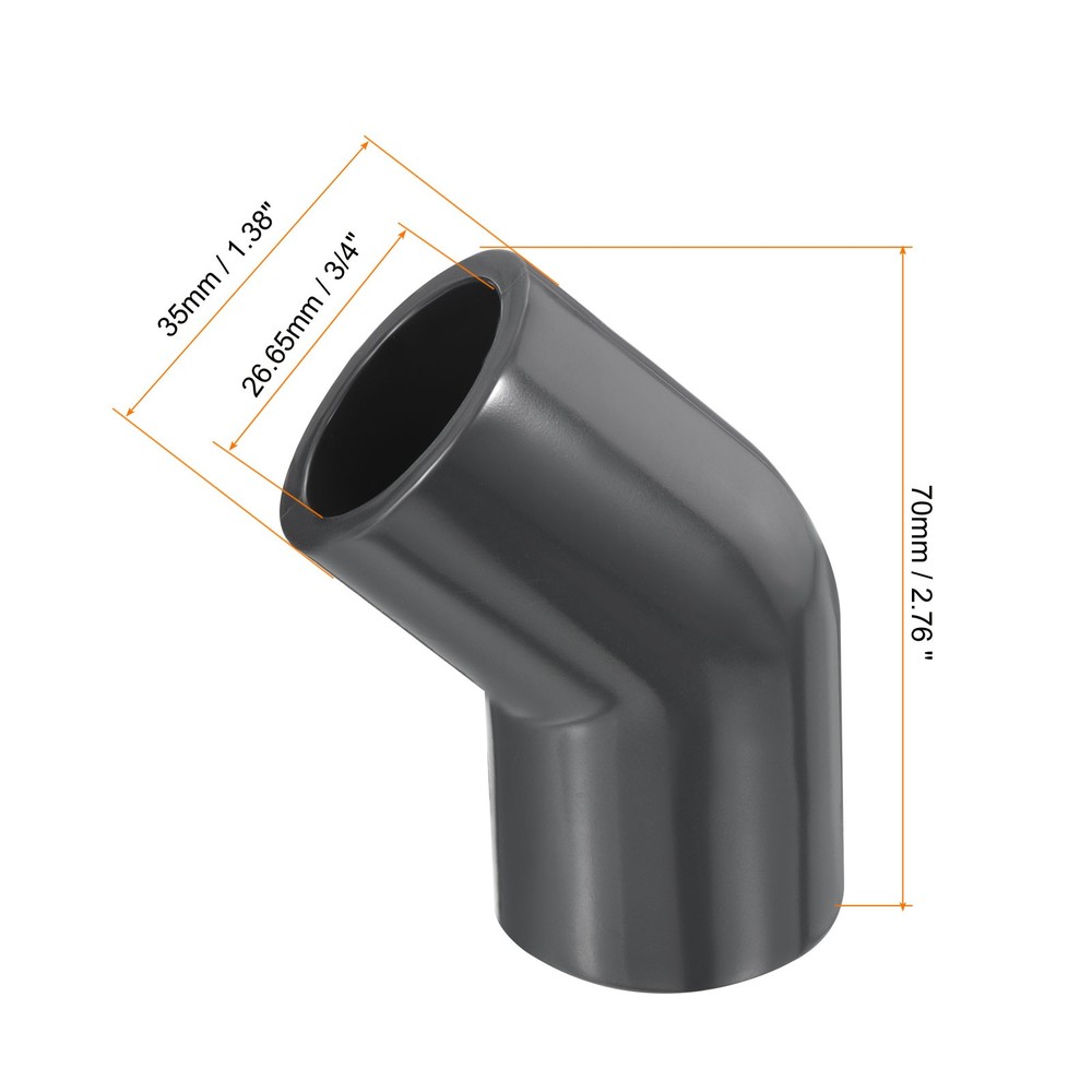 UPVC Elbow Fitting Pipe Program 80 3/4", 3pcs 45 Degree Connector, Grey
