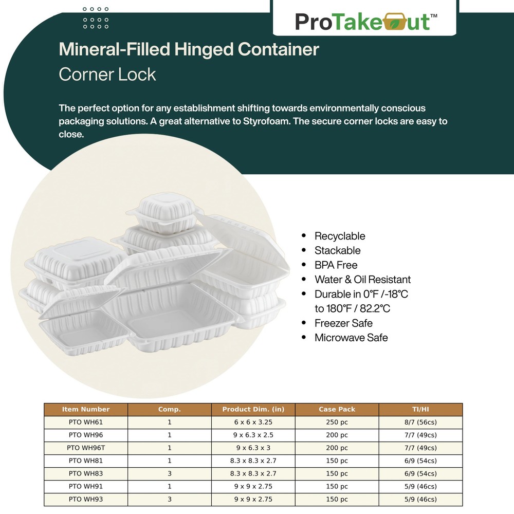 Clamshell MFPP Container, Corner Lock, 6" x 6", 250pc (250/1)