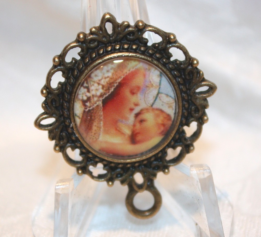 Custom Bronze Rosary Center Part/Color/Rosary Making/Blessed Mary Holding Jesus