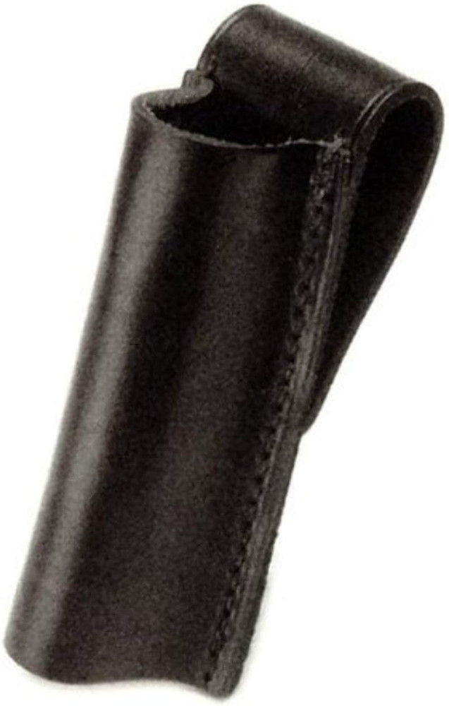 Leather Plain Black Flashlight Case Holder Holster Open Top with Snap & Belt Loo