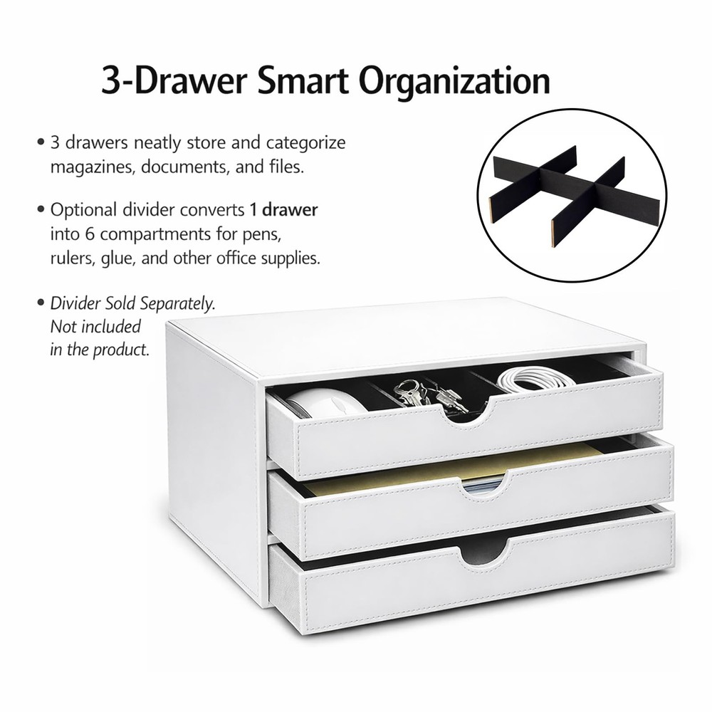 White Document Organizer 3Drawer File Cabinet Desktop Storage Box For Office