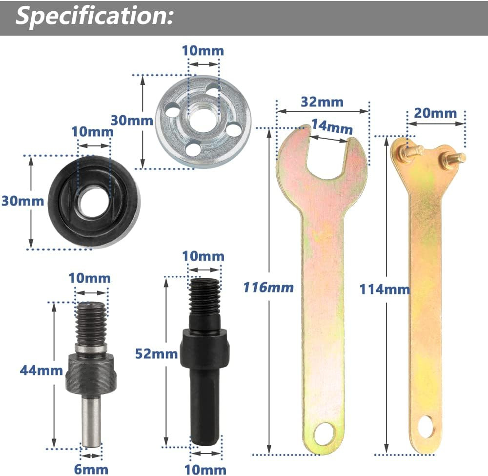 Drill Angle Grinder Adapter Set with Flange Nuts and Spanner Wrench