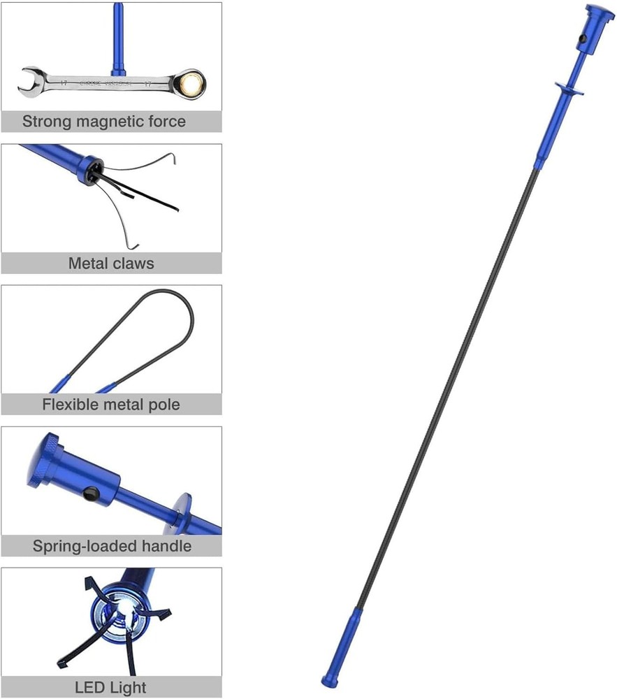 Compact C-Shaped Grabber Tool with LED Lights for Effortless Object Retrieval