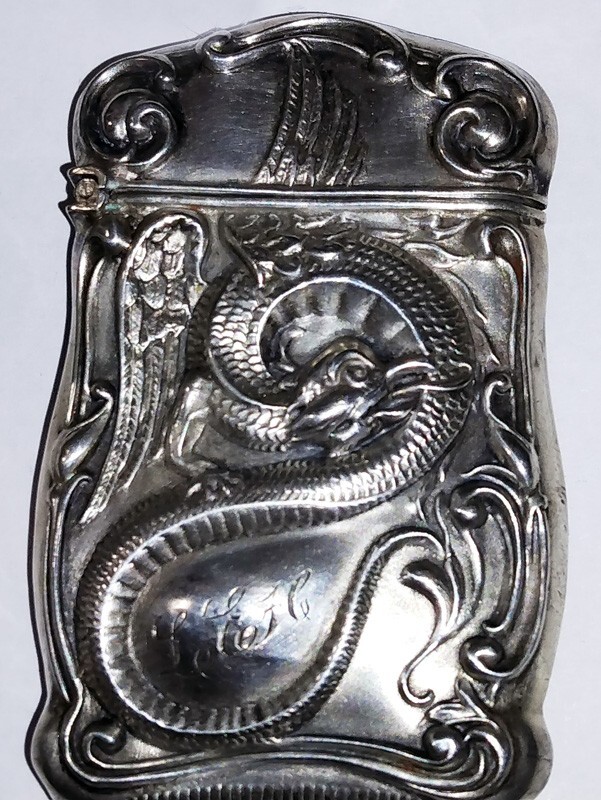 Antique Vintage Sterling Winged Cockatrice Dragon Vesta Match Safe WB3-Vesta-1