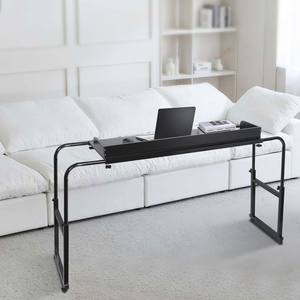 Adjustable Overbed Table with 4 Locking Wheels, Mobile Hospital Bedside Desk