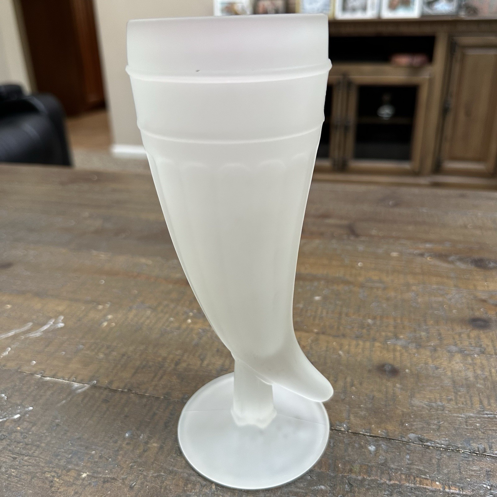 Set of 2 Frosted Glass Viking Horn Mugs Footed Goblet Style Horn Cups 8” Tall