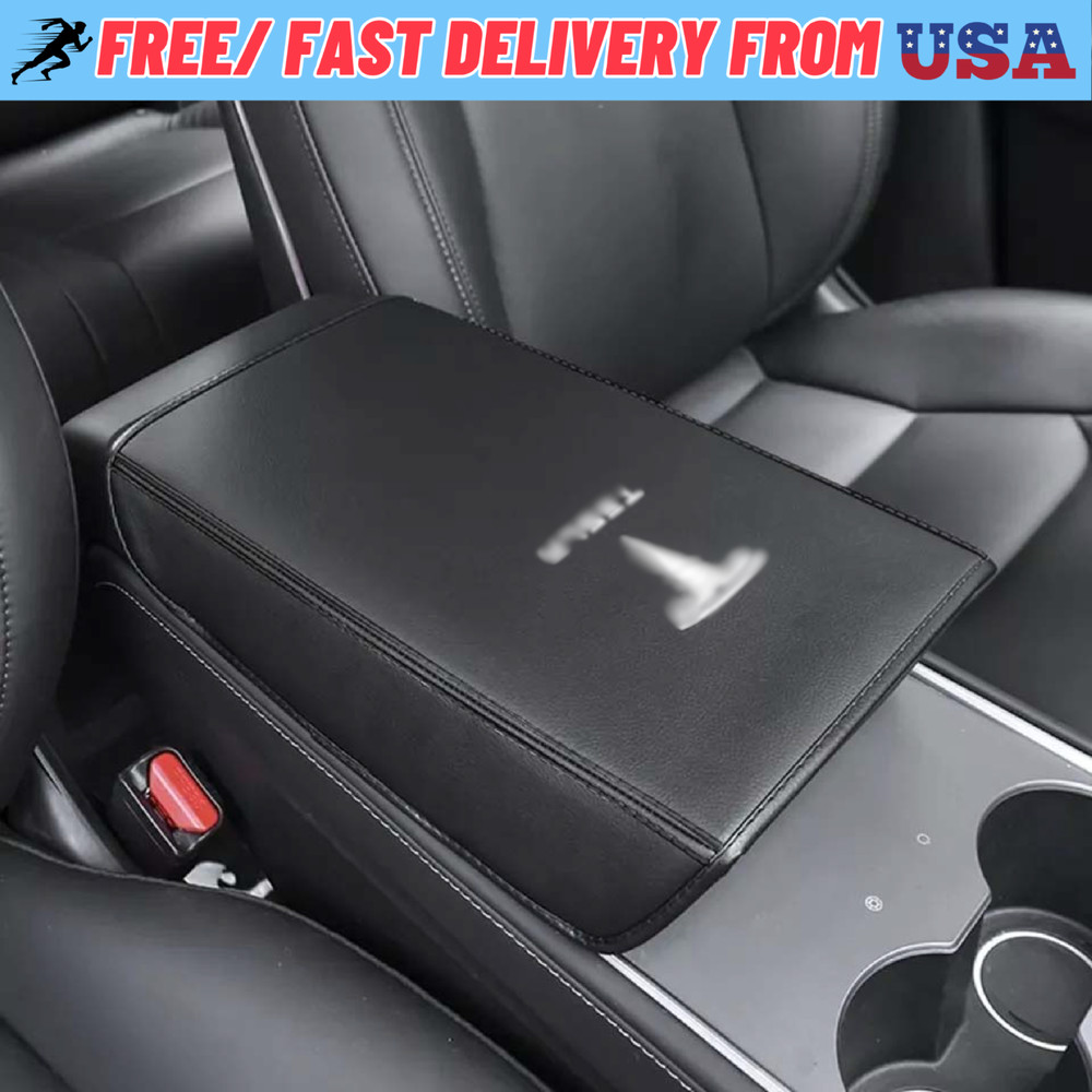 Tesla Model 3/Y Center Console Cover Armrest Black Brand New Printed White Decal