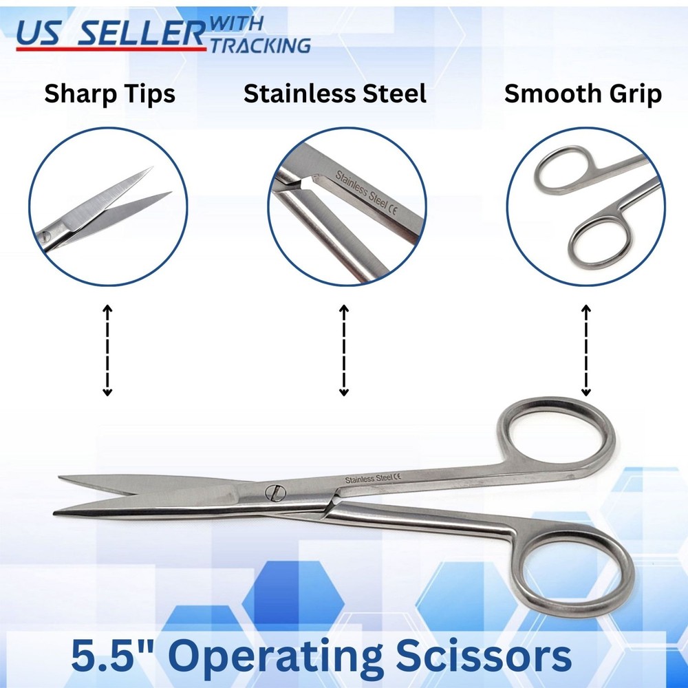 Operating Dissecting Surgical Scissors Straight 5.5" Sharp Edges Stainless.