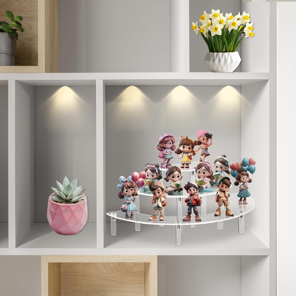 Acrylic Risers Display Stand - 3 Tier Clear Step Display Riser- Half Moon Cupcak