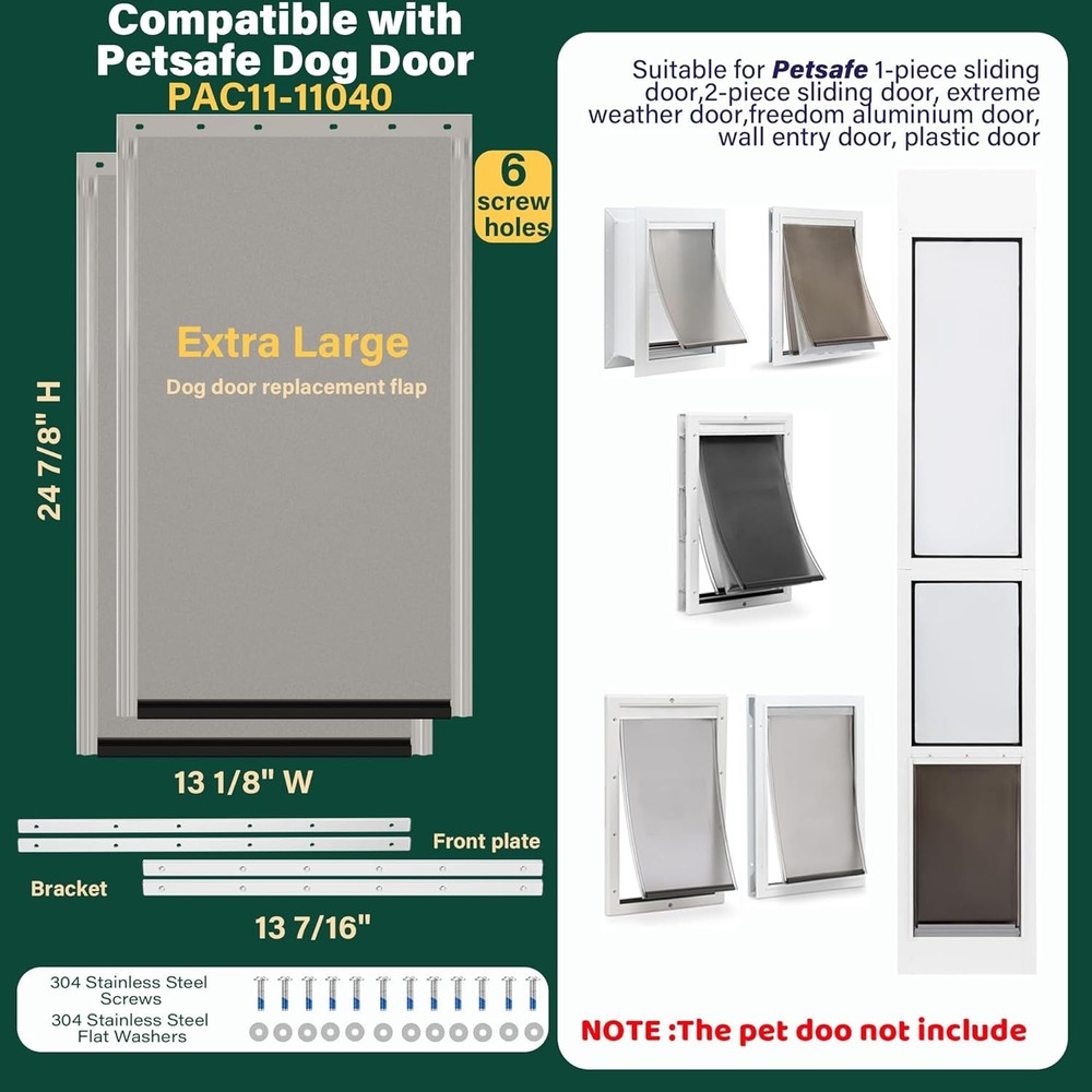 2 Pack Extra Large Dog Door Replacement Flaps with Metal Bracket & Front Plate -