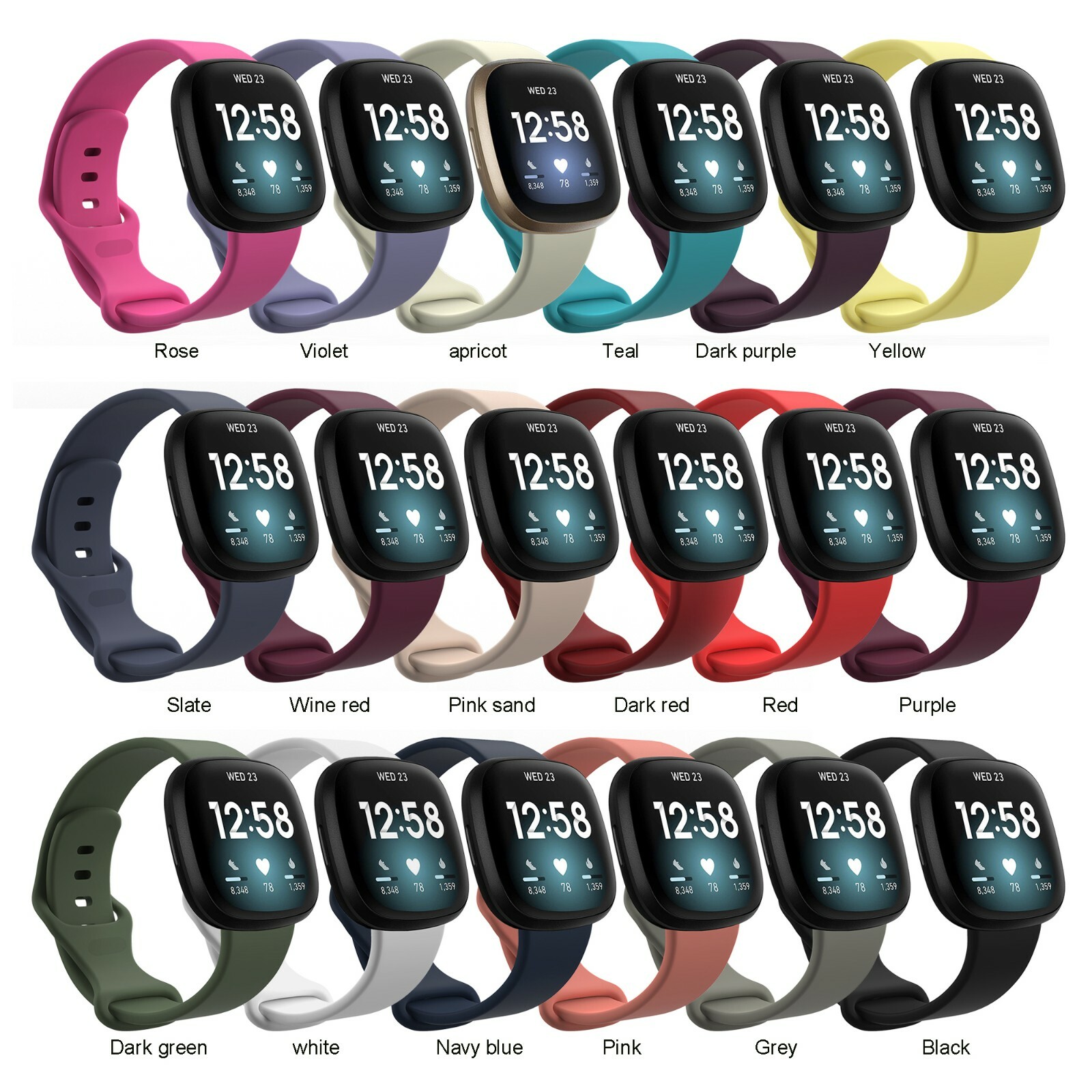 Replacement Silicone Wristband Fitbit Sense Versa 3 Versa 4 Sense 2 L S sizes