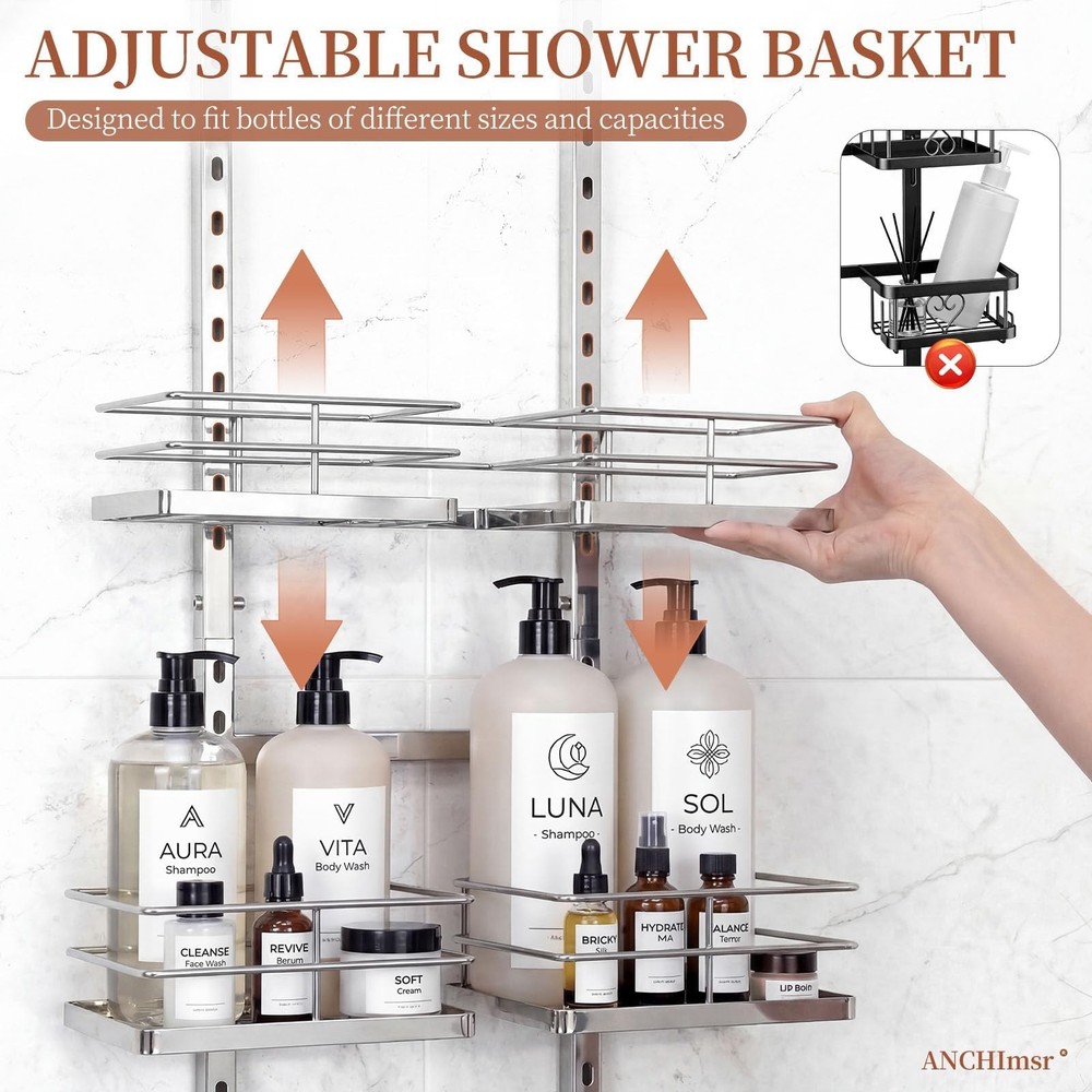 Adjustable Hanging Shower Caddy for Handheld Showerhead, 3-Tier Rustproof Sho...