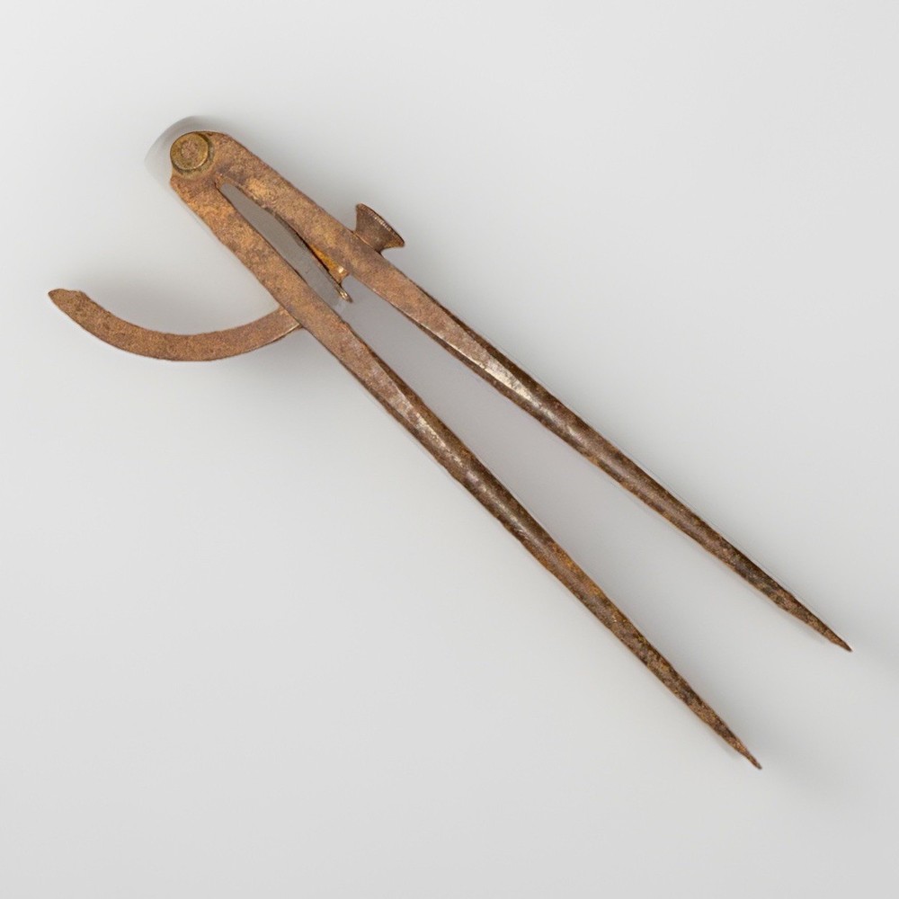 Antq 19thC 8" Blacksmith Forged Iron Wing Divider Compass - Drafting Tool