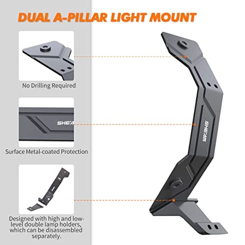 Dual A-Pillar Light Mounting - Windshield LED Light Brackets for Off Black-A