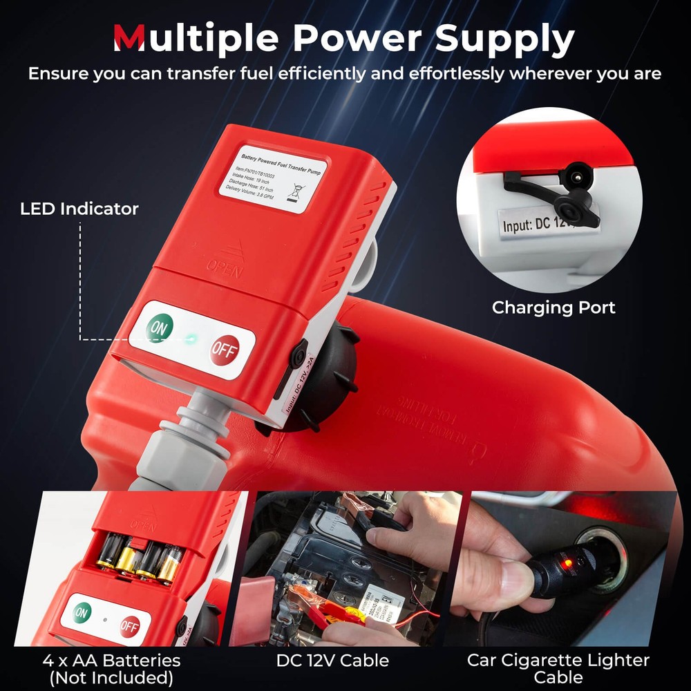 Fuel Transfer Pump w/Hand Trigger Nozzle for Flow Control & Stop Extra Long Hose