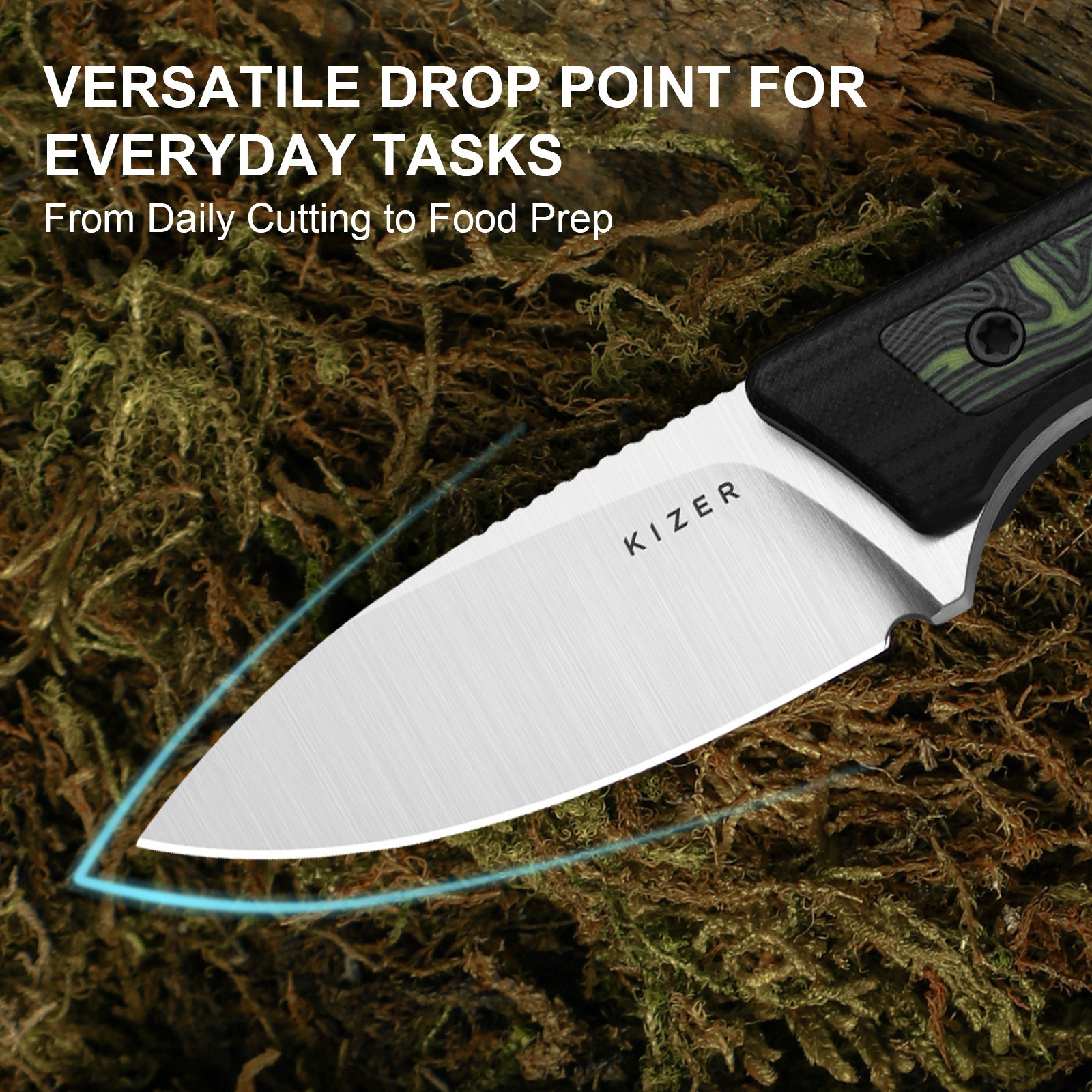 Kizer Whiskey Jack Fixed Knife AEB-L Blade G10 & Damascus G10 Handle With Sheath