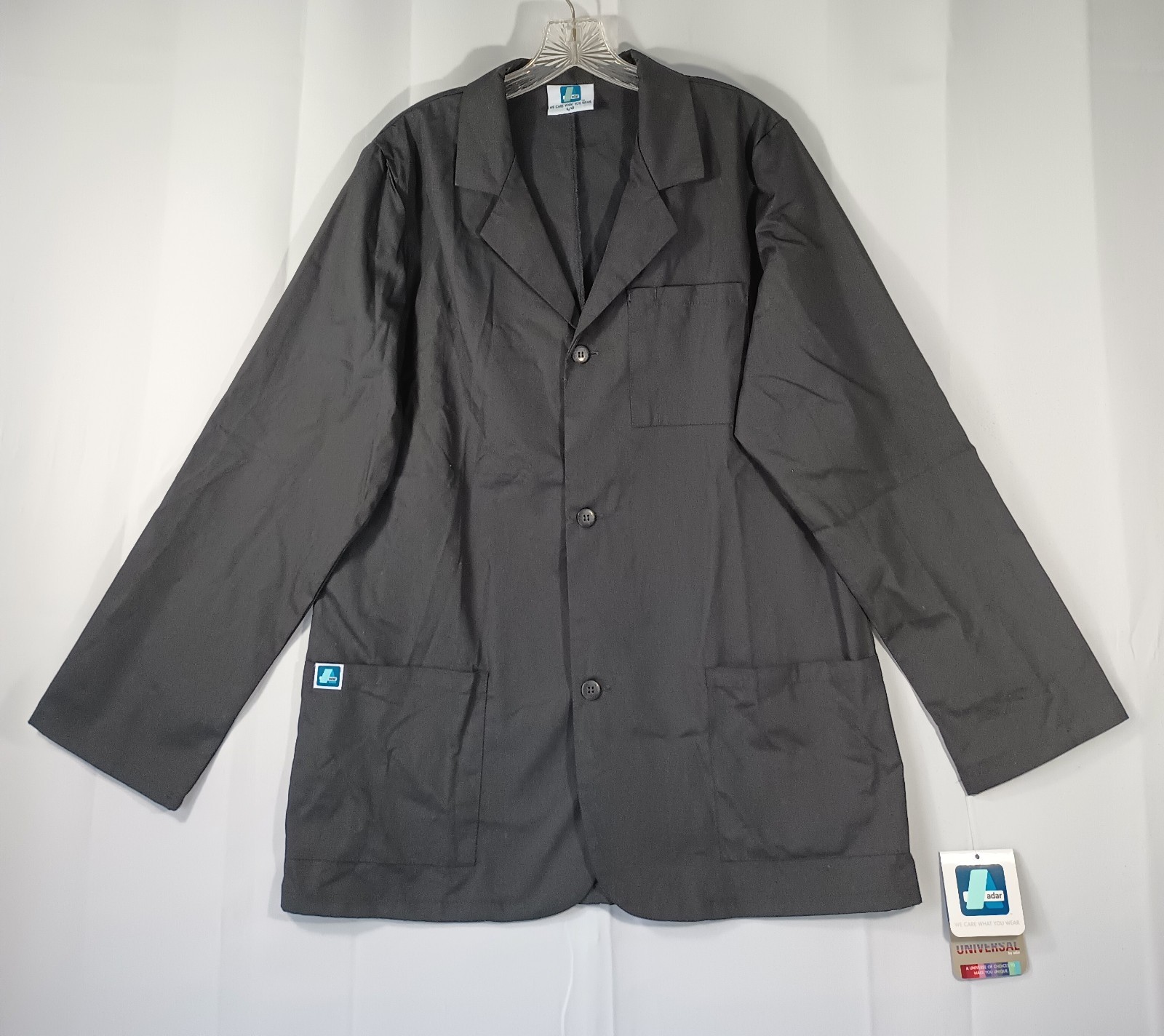 Adar NEW Unisex Large Black Doctor Nurse Multiple Pockets Consultation Coat