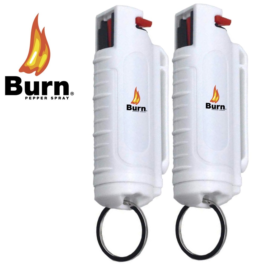 2 Pack BURN Pepper Spray 1/2oz White Molded with Quick Release Keychains OC