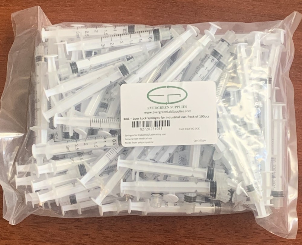 Luer-Lock Syringes without needles Disposable, Transparent, 100pcs, 3mL