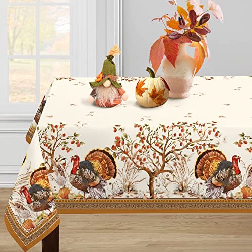 Fall Thanksgiving Double Border Decoration 84" x 60" (Rectangular) Turkey