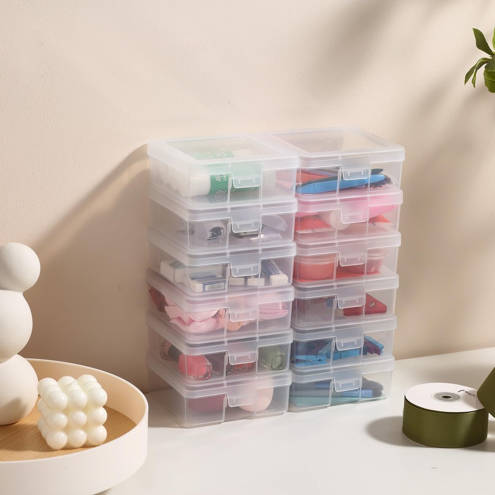 18 Pack Small Clear Plastic Storage Boxes with Lids, Arts & Crafts Storage Bo...