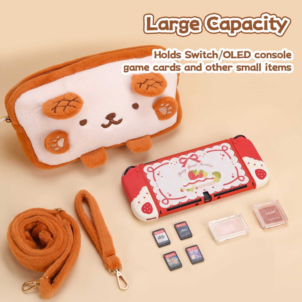 GeekShare Toast Plush Bag Carry Case with Shoulder Strap for Switch/Switch OLED