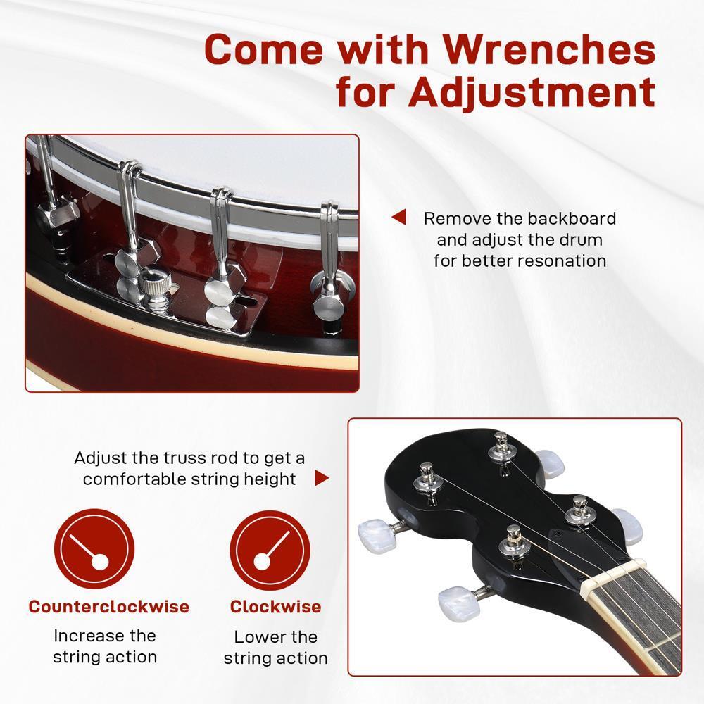 5 String Geared Tunable Banjo 24 Brackets Right Handed for Beginner