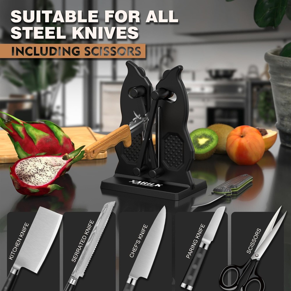Edge Kitchen Knife Sharpener – Pull-Through Manual Sharpener with Spring Arms...