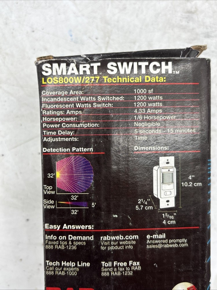 RAB Smart Switch Occupancy Sensor LOS800W/277 White Wall Mount 1200w