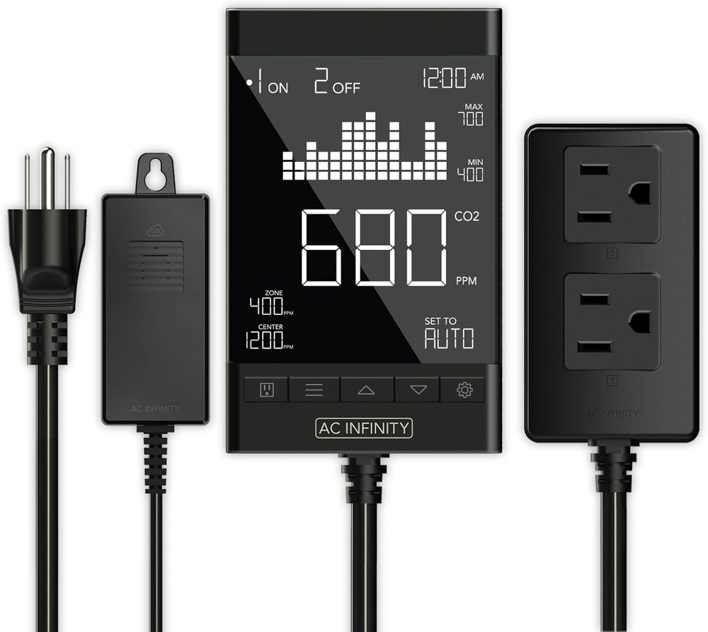 AC Infinity CO2 Controller, Smart Outlet Carbon Dioxide Monitor, Two-Plug System